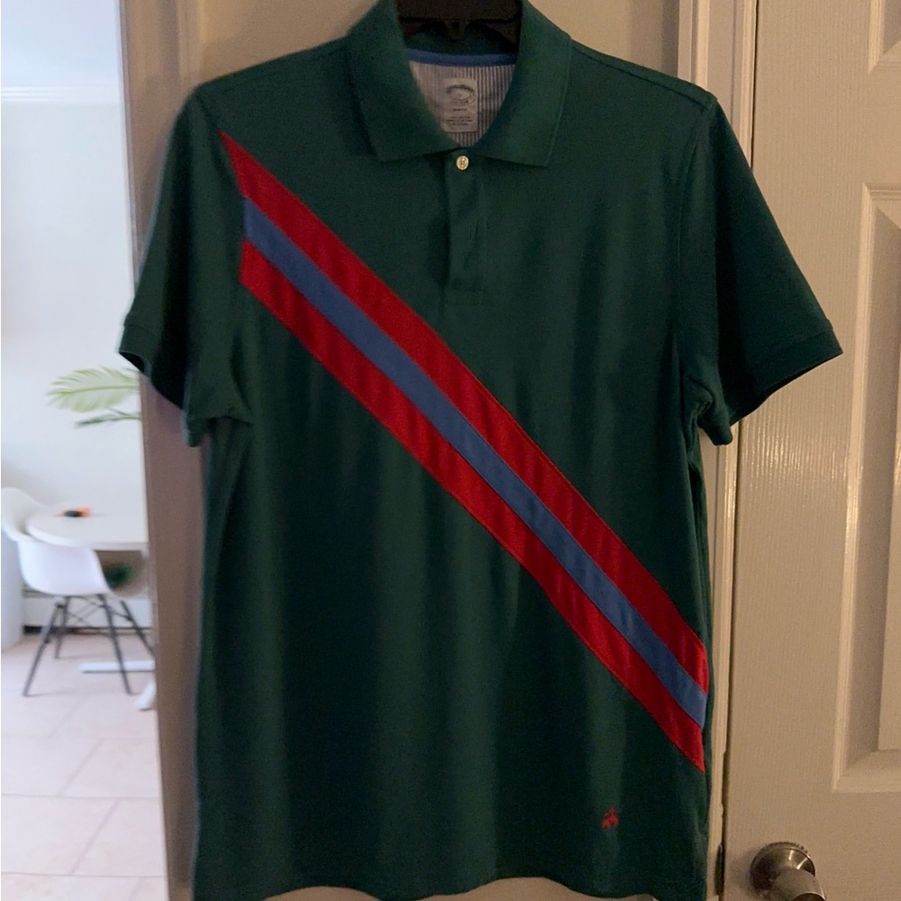 Brooks Brothers Teal Polo with Red and Blue Stripes